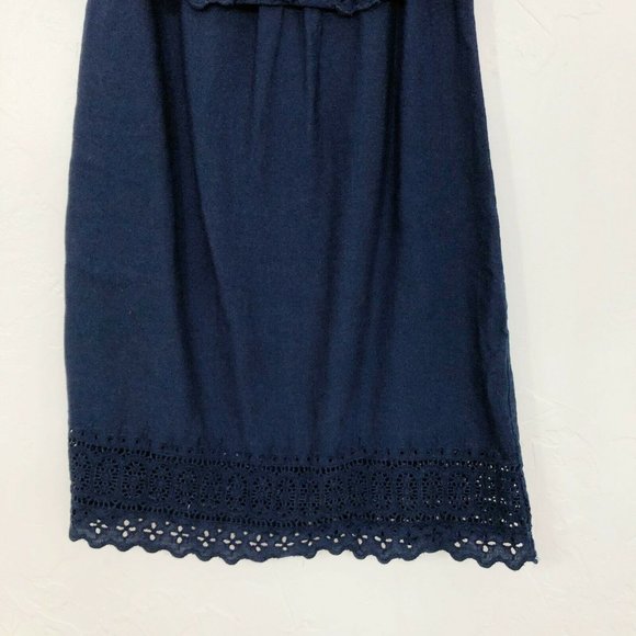 ASO Alexis Rose Schitts Creek -ASOS Navy Blue Off The Shoulder Eyelet Trim Dress - Picture 3 of 7